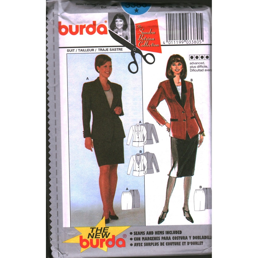 Burda 3380 Sandra Betzina Collection Suit Sewing Pattern Jacket Skirt Size 10-20
